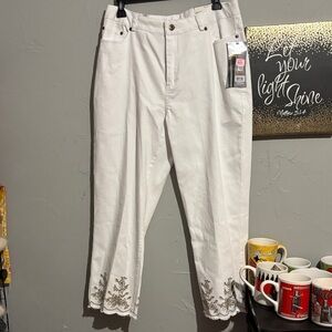 Slim Satiori Multiples White Embroidered Flare Jeans